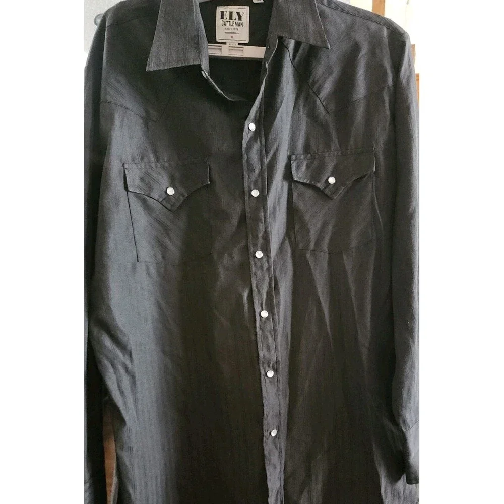 Ely Cattleman Shirt Mens Large Black Pearl Snap Western Cowboy Button Up A500 - Picture 3 of 10